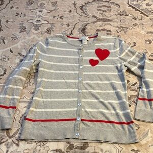 Gray and Red Heart Women's Sweater Christopher and Banks petite Small